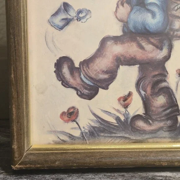 Vintage Bessie Pease Gutmann Print Boy w Flowers Evans Framed Nursery 7x9 - Picture 4 of 9